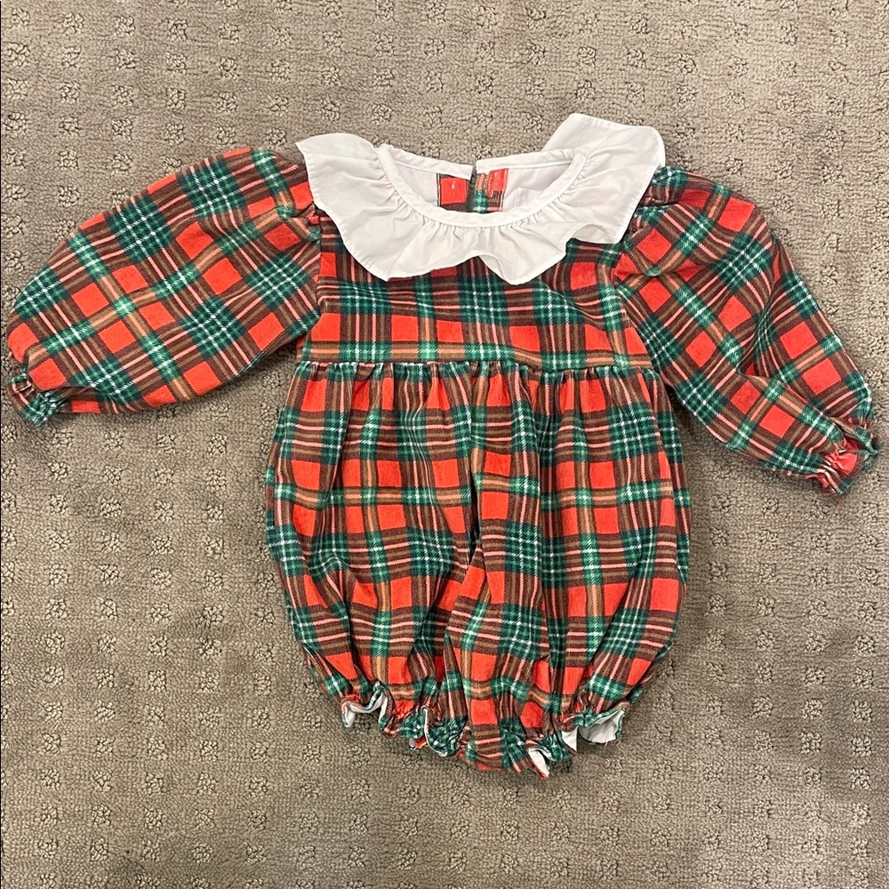 Plaid Baby Bubble with White Collar